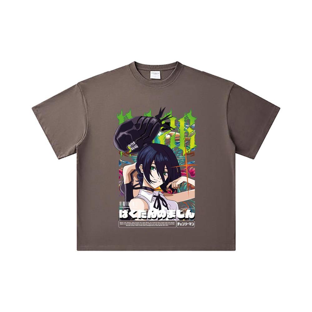 260 GSM Double Yarn 32 Count 100% Cotton Chainsaw Man V54 Reze Print Unisex Heavy Cotton T Shirt