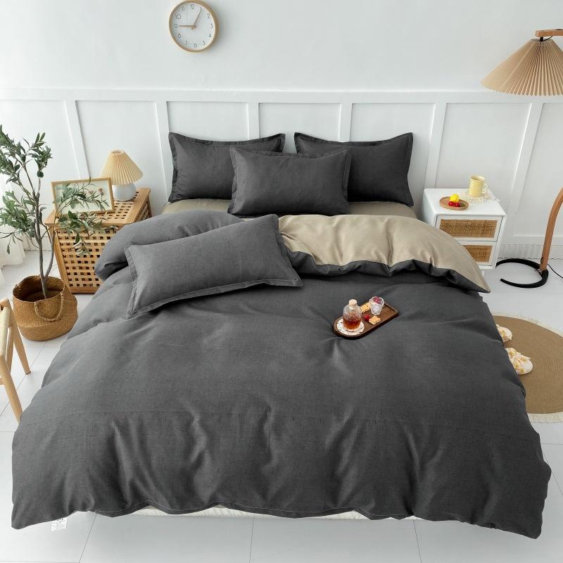 Four Seasons Sengesett 4 stk børstet sengetøy Husholdningsstudent-trykt laken Dynetrekk Putevar for King Queen Beds
