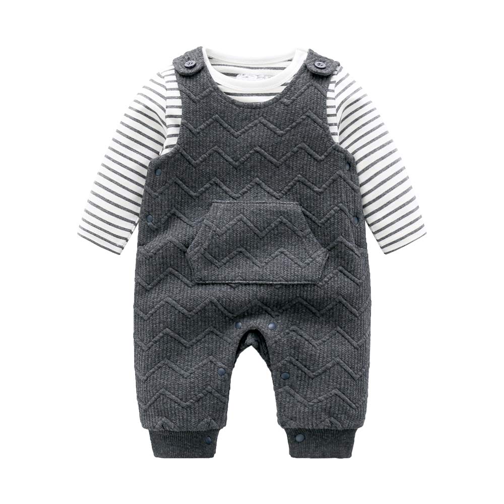 Baby clothes overalls rompers spring autumn layered set coveralls baby girl boy birth preparation gift border plain 12M T-shirt 2-piece