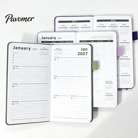 Pocket Planner 2027 Daily Notebook, Retro PU Leather Cover with Pen Weekly And Monthly Organizer Holder Planner, Compact for Business Travel Schedule