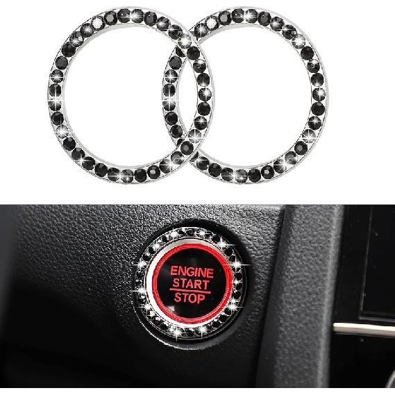 WINKA Car Engine Start Stop Button Cover Bling Accessories for Car 2pcs Ignition Ring Caps Keyless Push Start Button Ring Cap Interior Decoration