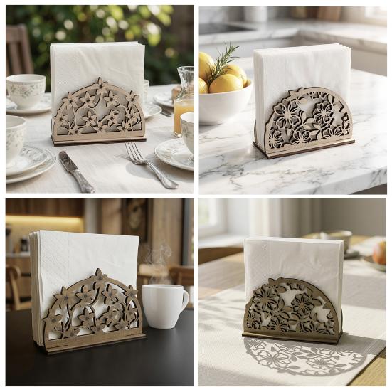 Wooden Paper Towel Holder Decorative Bird Turtle Floral Tissue Dispenser with Universal Card Slot, Napkin Dispenser for Kitchen Dining Table Counter