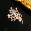 Elegant Artificial Pearl Gardenia Leaf Brooch