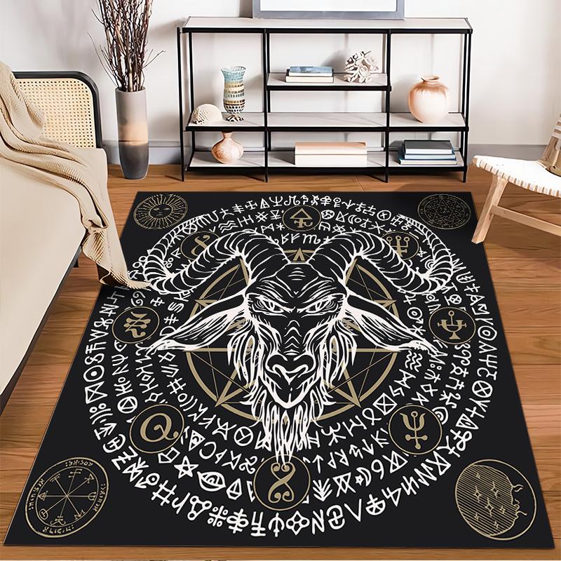 Mystical Goat with Symbols Rug Non-slip Rug Suitable for Living Room and Bedroom Sofas