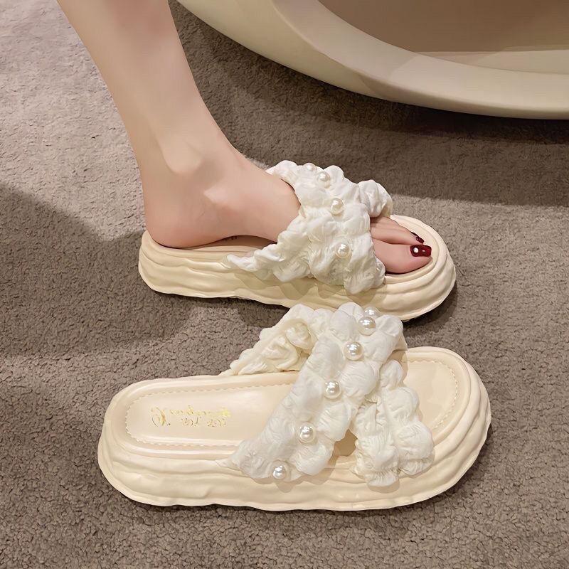 

Platform Home Woman Slippers Height Jewels Summer Shoes for Women 2024 House Rhenstone Crystals Sandals Thick Slides Easy Wears 36