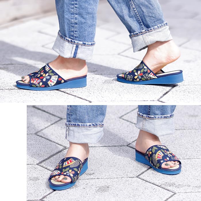 Tatami Made in Tatami Rush Grass Indigo Vegetable L [Takeharu] Women's Slippers, Japan, Slippers, Dye/E (480)