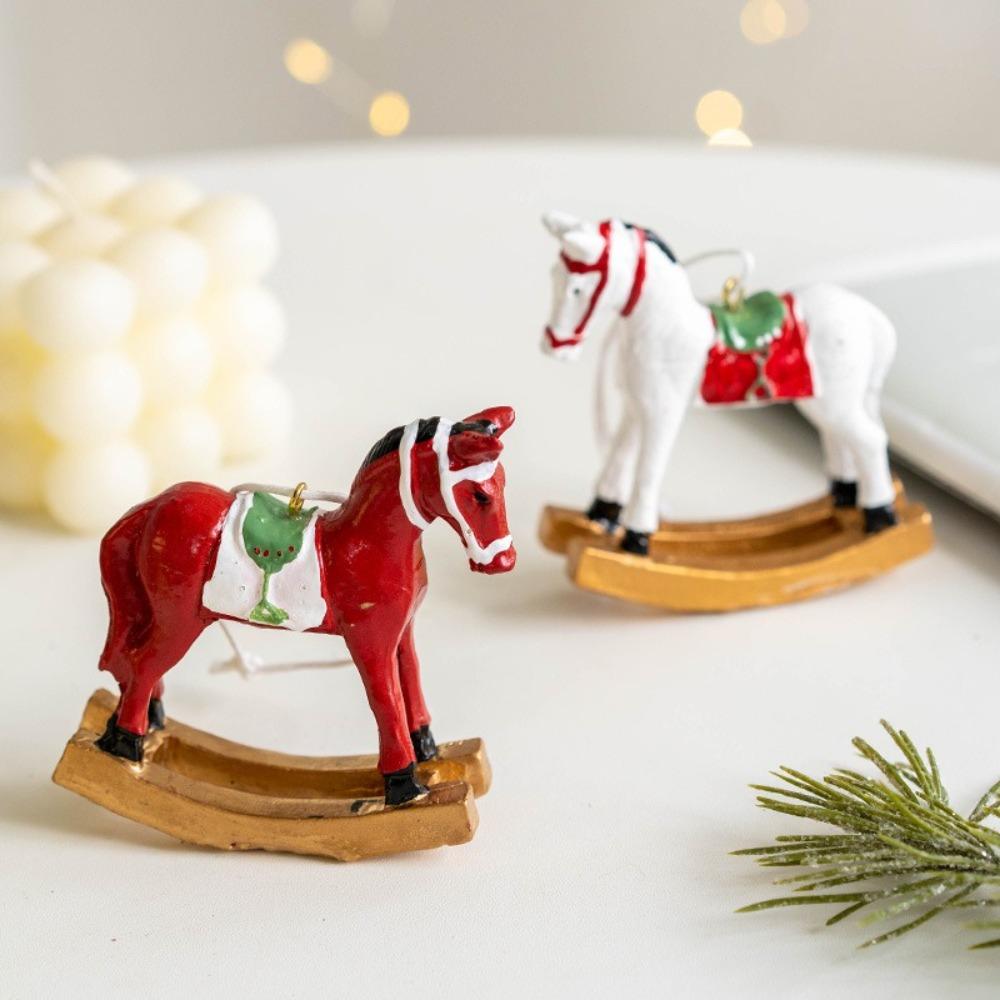 3D Cartoon Horse Christmas Retro Figurines Ornament Xmas Hanging Decoration  Holiday Party