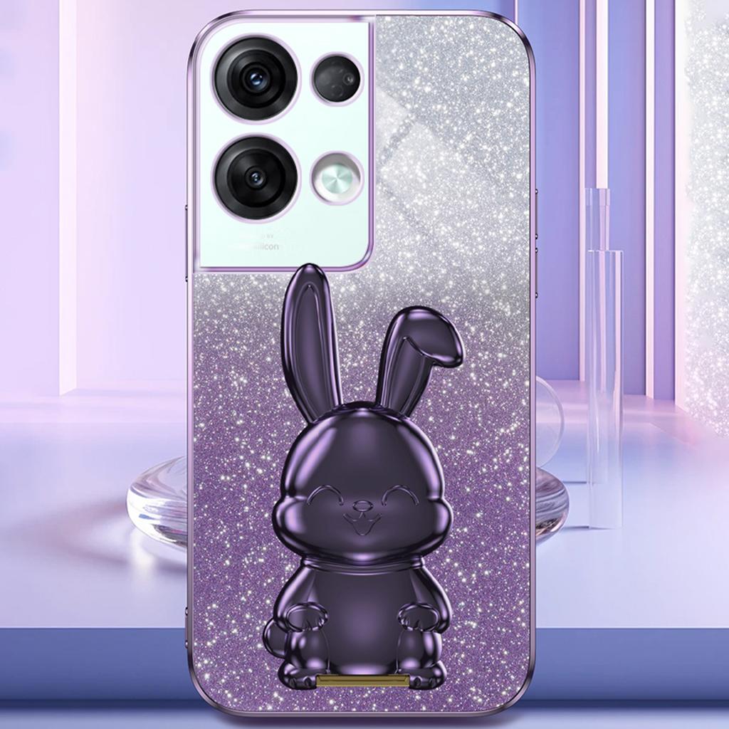 For Oppo Reno8 Pro+ 5G (Global Version) Phone Case Pull-out Kickstand PC+TPU Anti-shock Rabbit Cover