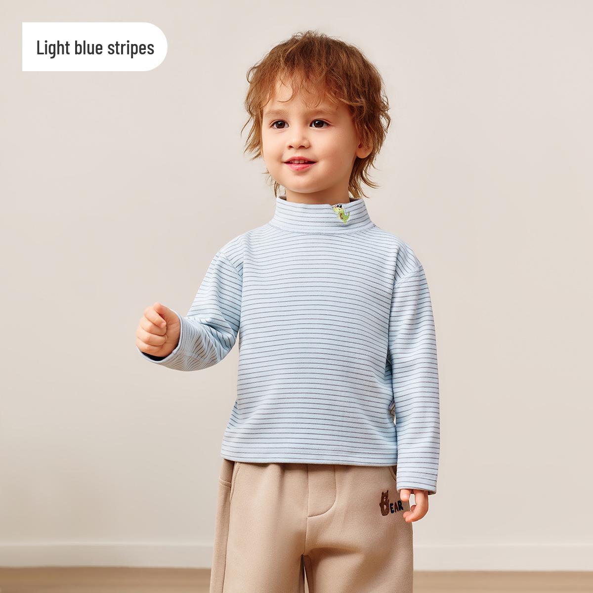 

Jingqi Infant Striped Semi-High Neck Long Sleeve T-Shirt for Boys and Girls - Warm Autumn/Winter Base Layer 120cm