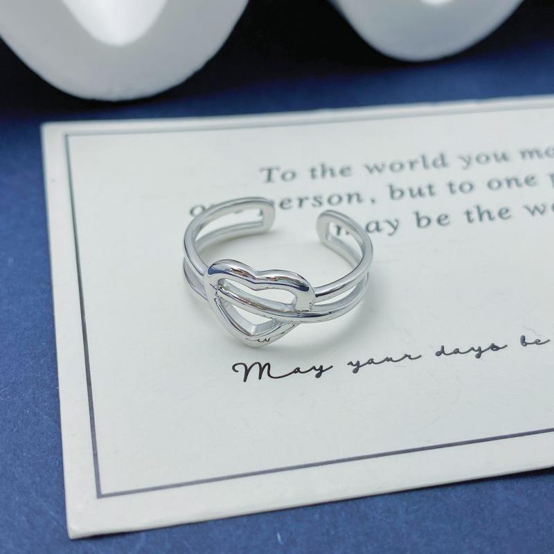 S925 Sterling Silver Versatile Heart Ring - Korean INS Style, Hollow Design, Light Luxury, Adjustable