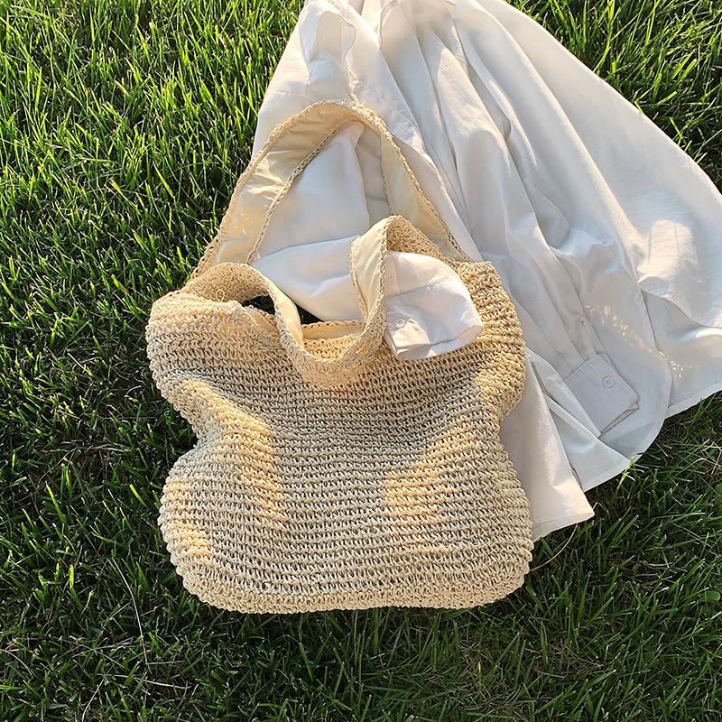 Woven bag women's 2025 new casual vacation seaside beach bag casual lazy fashion straw bag shoulder bag