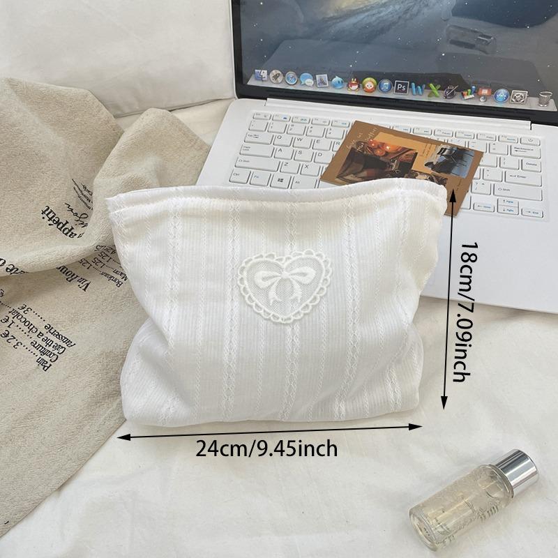 Beautiful And Simplicity Cosmetic Bag Sweet Embroidery Bow Striped Makeup Case Portable Travel Earphone Cable Storage Bags