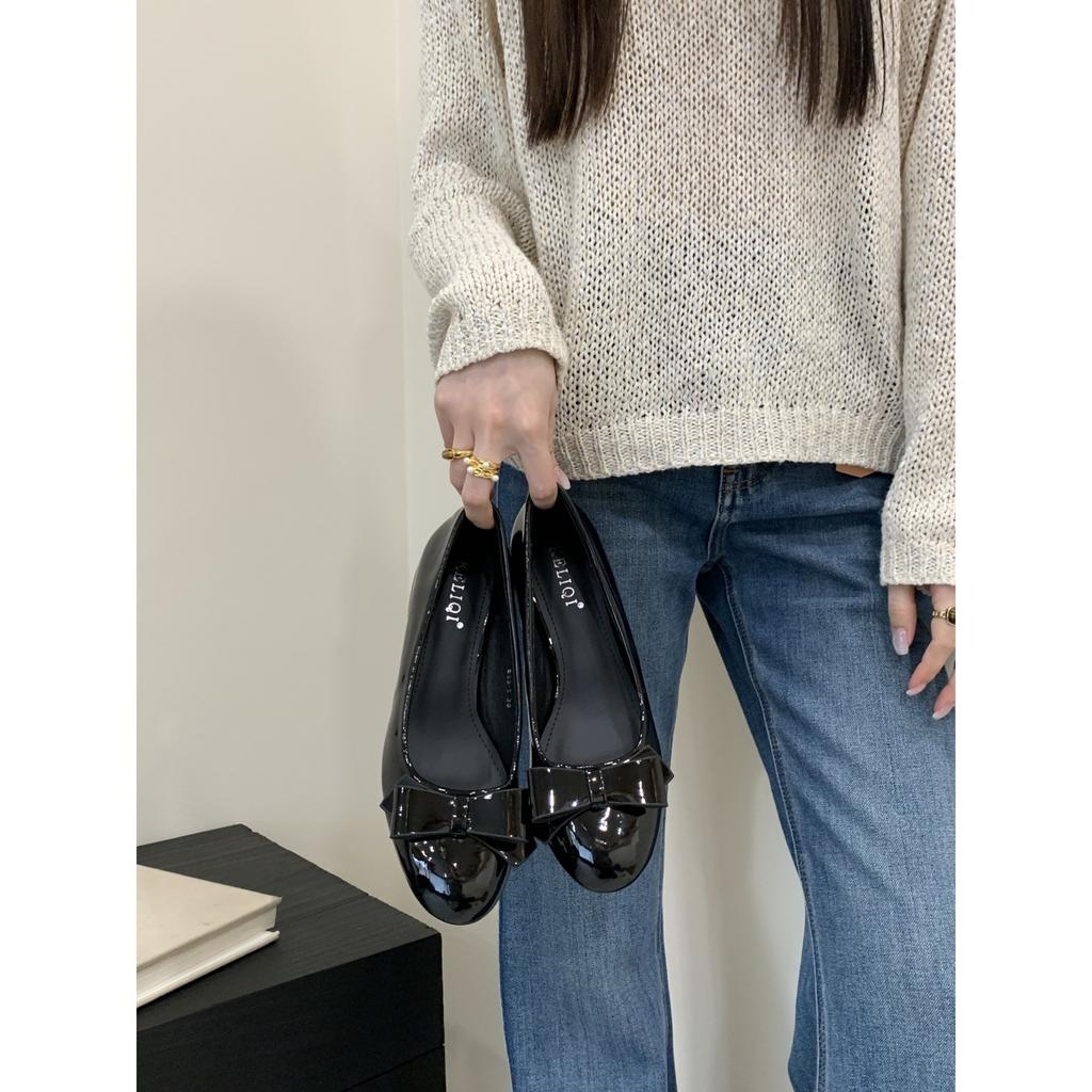 French Round Head Thick Heel Bow Single Shoes Women's 2025 Autumn New Temperament Covered Ancient Fairy Style Patent Leather High Heels