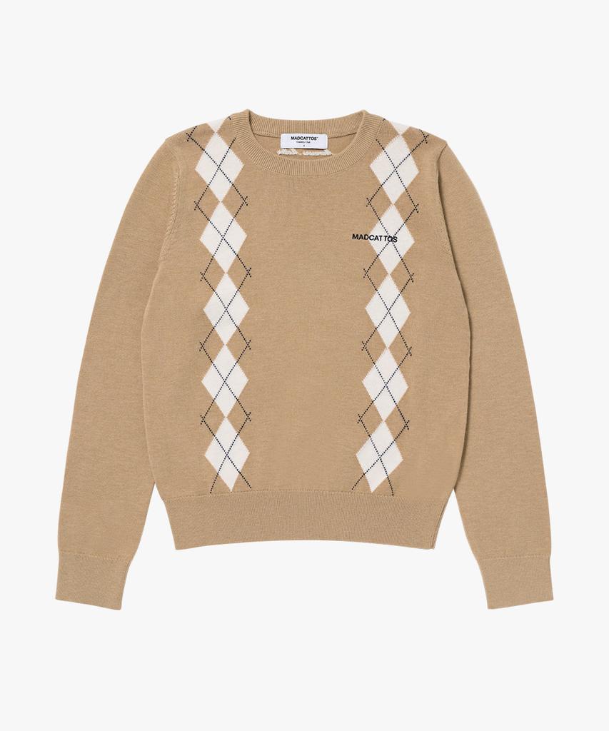 MADCATTOS COUNTRY CLUB Mcc W Argyle Crew Neck Sweater-Beige