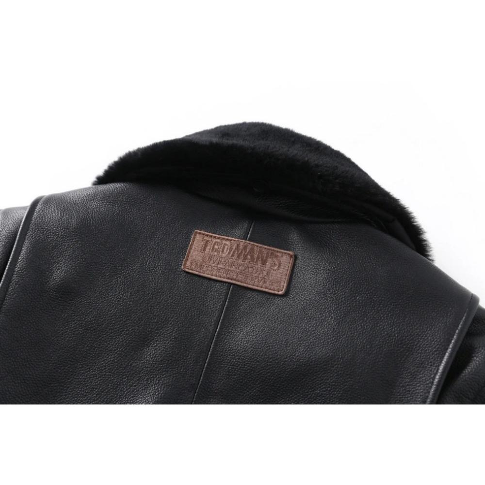 Chinese Size Men Genuine Leather Jacket Quilted Patches100% Cowhide & Natural Fur Collar Flight Coat Aviator Clothing Winter Asian Size M613