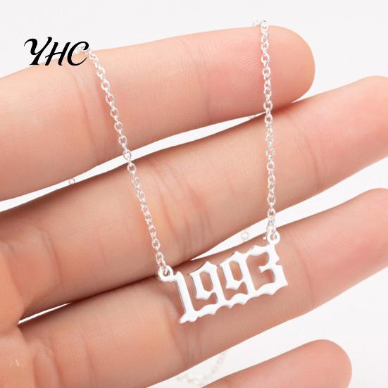 1980-2019 Birth Year Number Charm Pendant Stainless Steel Chain Necklace Jewelry