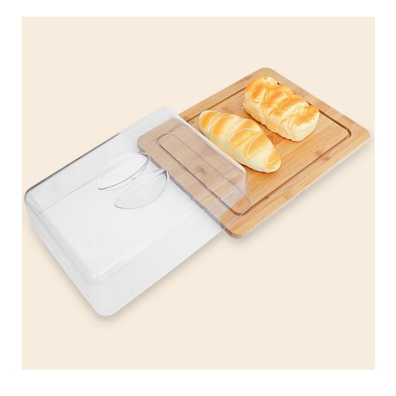 1pcs Bamboo Butter Container with Lid Transparent Butter Tray Cheese Storage Box Food Freshness Preservation Kitchen Organizer