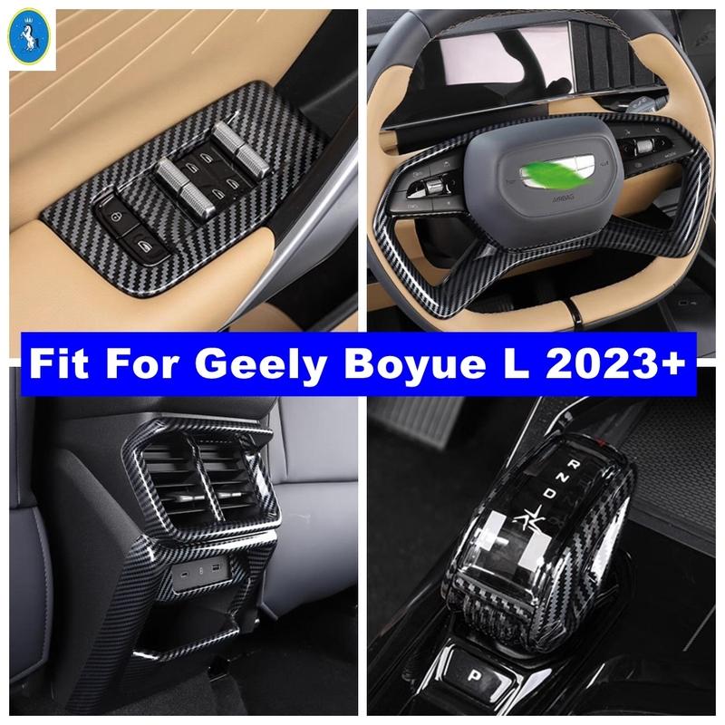For Geely Boyue L 2024 ABS Carbon Fiber Steering Wheel / Window Glass Lift / Gear Shift Box Frame Cover Trim Accessories