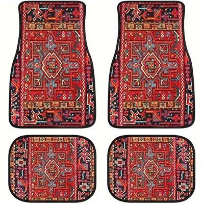 Car Floor Carpet Set of 4 Piece Persian Rug Design Auto Interior Floor Mats Durable Front & Rear Carpets for Car Truck S