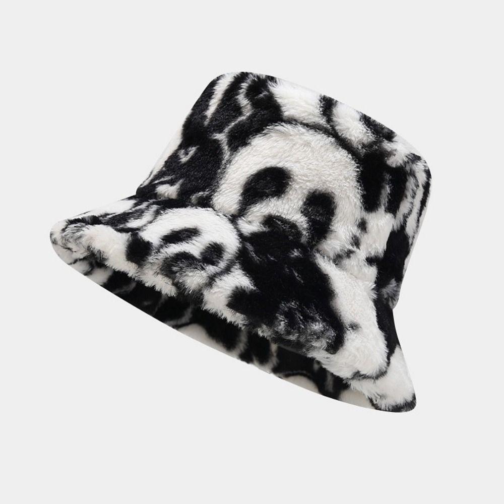 

Cartoon Warm Bucket Hat Panda Print Fisherman Hats New Fluffy Winter Cap