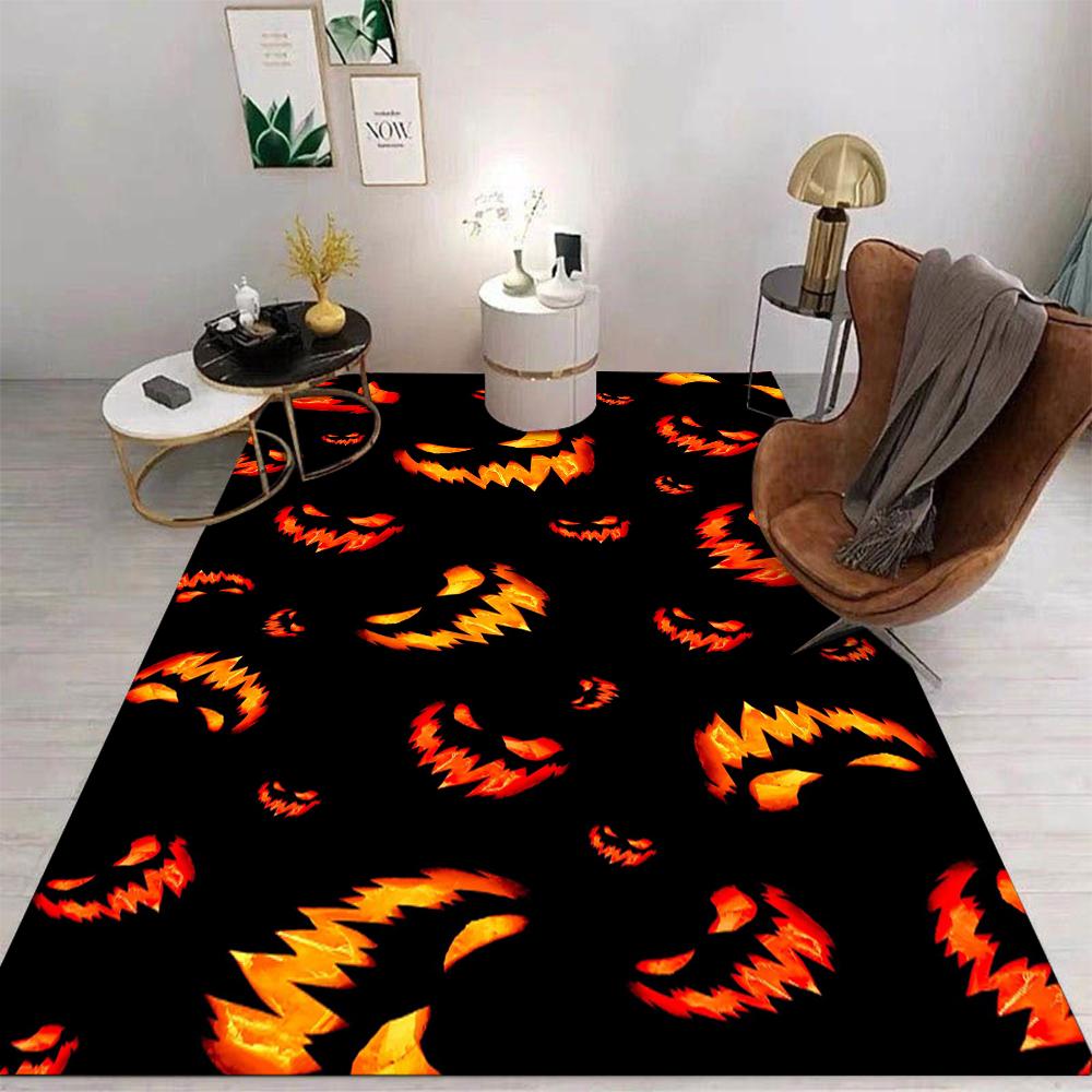 Halloween Kürbis und Horror Geist Gedruckter Teppich Furchterregende Lächeln und Fledermäuse Wohnzimmer Schlafzimmer Teppich Waschraum Fußmatte