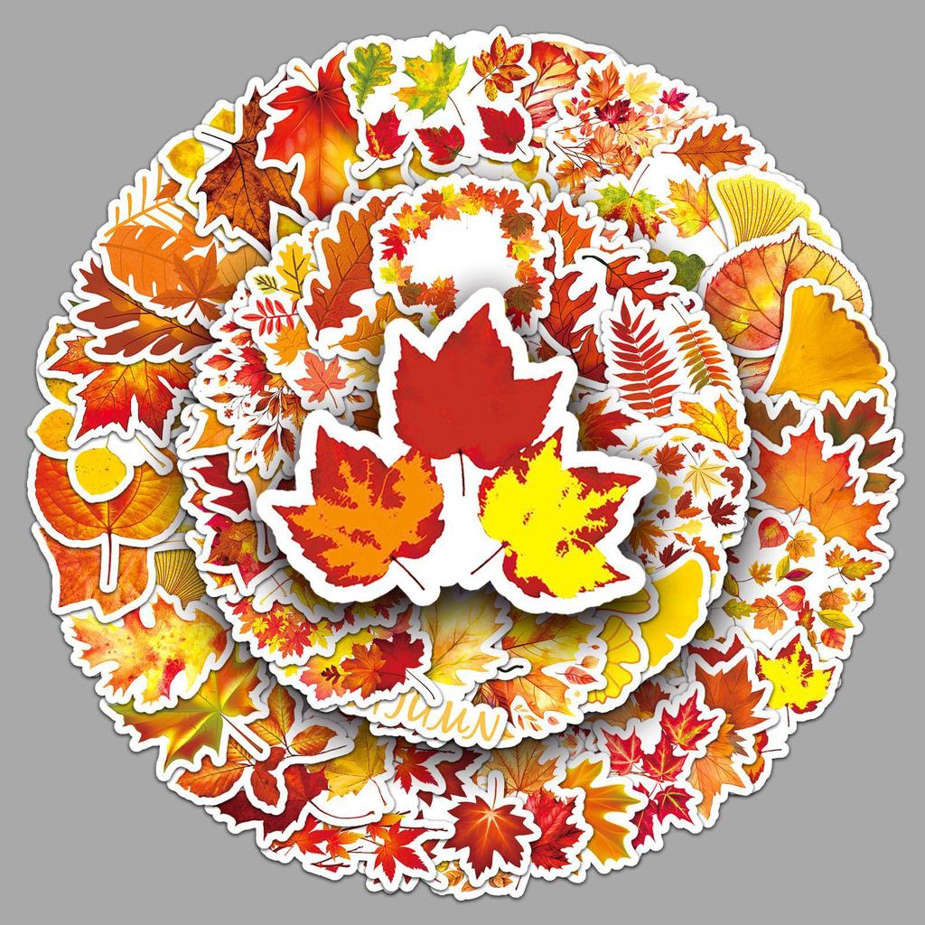 50pcs Autumn Yellow Tree Leaves Waterproof Decorative Stickers for Computer and Luggage