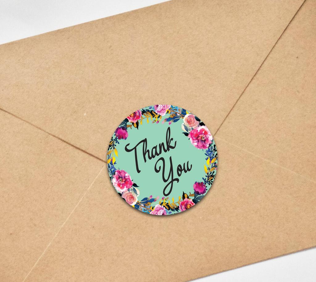 Darling Souvenir Round 45 Pcs Floral & Vines Border Black Thank You Stickers Envelope Seal-1.6