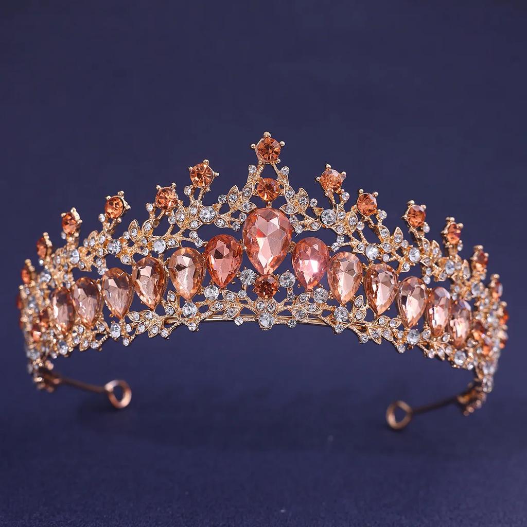 Baroque Red Green Blue Crystal Water Drop Tiara Crown Rhinestone Pageant Diadem Headpiece Bride Wedding & Prom Queen Crown