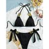 Fashion Sexy Solid Lace Up Bikini Women Split Swimsuit Beach Brazil Bikini 2026 New All Season Backless Bikinis 2 Piece Set