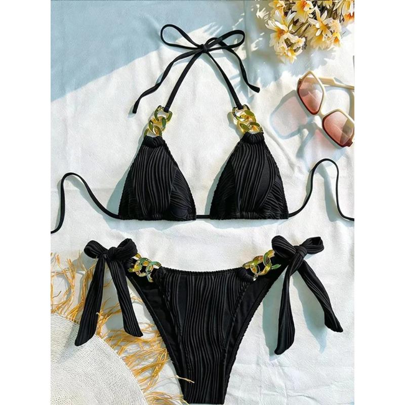 Fashion Sexy Solid Lace Up Bikini Women Split Swimsuit Beach Brazil Bikini 2026 New All Season Backless Bikinis 2 Piece Set