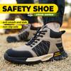 Fashion High Top Safety Shoes Steel Toe Rubber Work Boots Protection Work Shoes Protective Outdoor Leather Work Safety Boots for Men