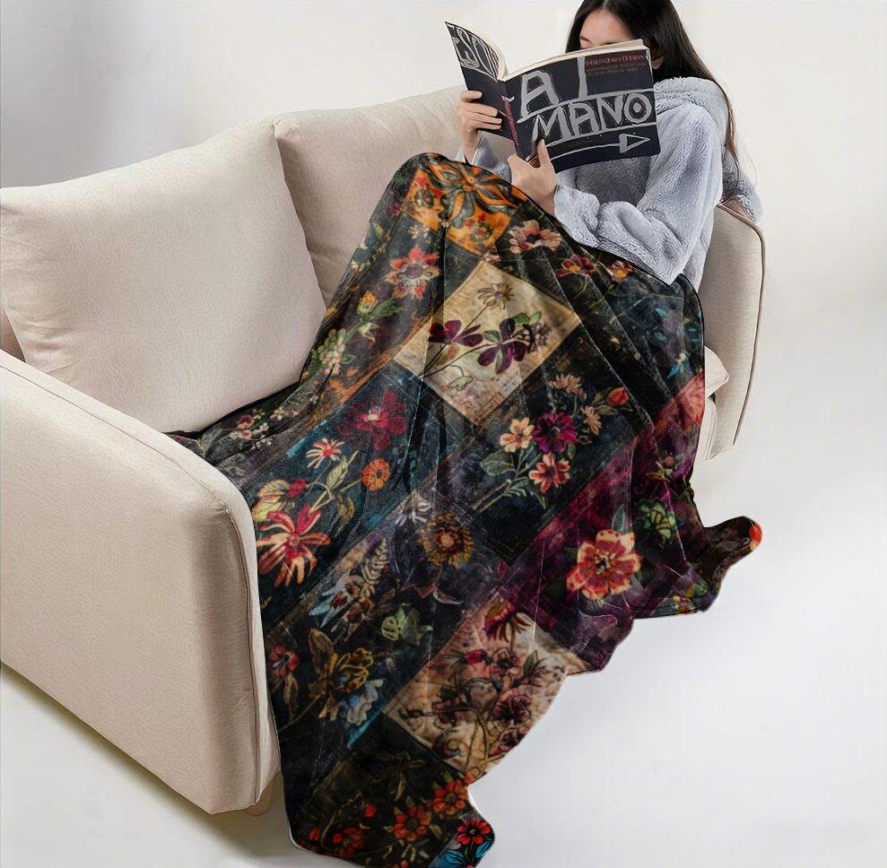 1PC Vintage Floral Wildflowers Blankets Soft Flannel Thin blankets for Home Office Travel Camping Perfect gifts four season use
