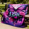 1pc Butterfly Love Heart Roses Throw Blanket Polyester Fiber, Lightweight Flannel, Soft & Warm, All Season Use for Outdoor, Camping