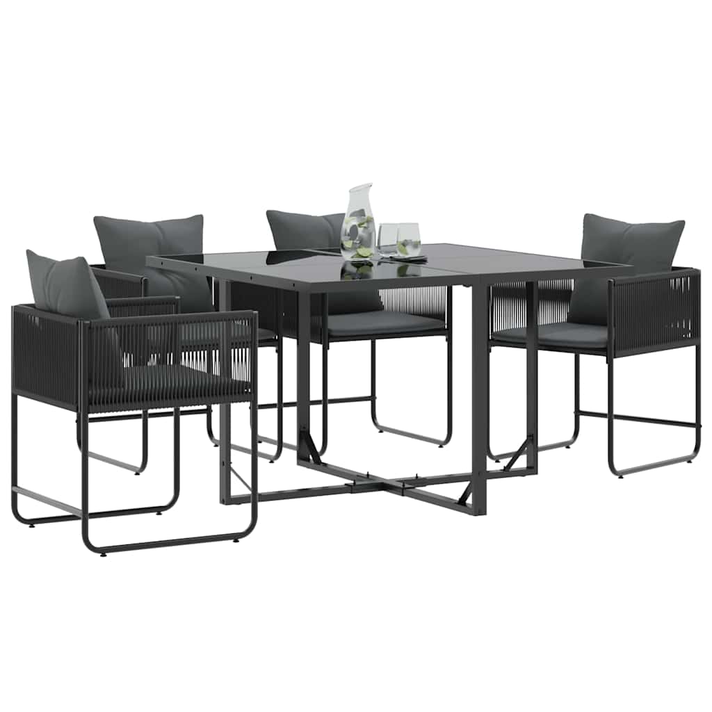 4 Piece Chair Set with Cushions Black and Anthracite PE Rattan