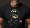 American Soldier Art Warrior Cat Army Patriotic USA Flag Graphic Tee Shirt