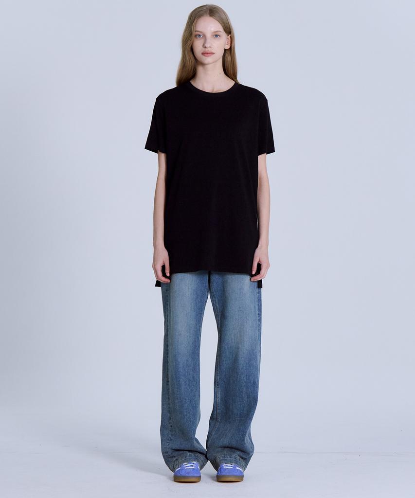 BASIC HOUSE Women'S Cotton Single Layered Long Short Sleeve T-Shirt Black Lats0216
