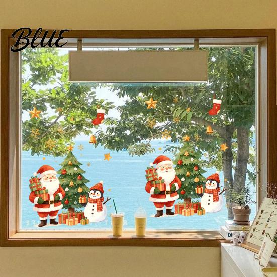 Christmas Tree Wall Art Cartoon Window Sticker Removable Santa Snowman Decal Waterproof Winter Party Supplies Static Cling PVC Sticker for