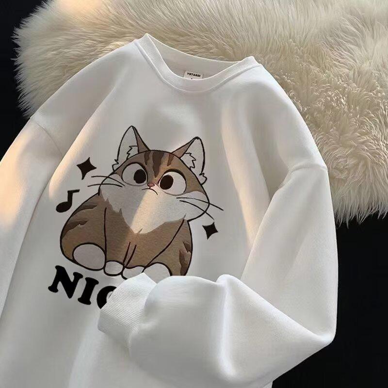 2025 Boys  Printed Round Neck Hoodie: Velvet-Lined, Hoodless Loose Fit for Autumn/Winter 4XL