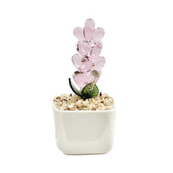 Faux Crystal Flower Figurine Mini Hand Blown Glass Potted Flower Ornament for Home Office Table Decor Gifts for Wedding Birthday Mother's