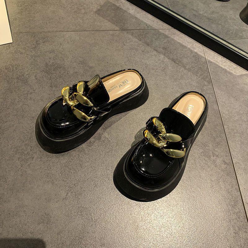 Woman Mules Slippers Round Toe Slides Platform Shoes for Women Pearl Black Clappers H Sandal on Promotion High Quality Sandals