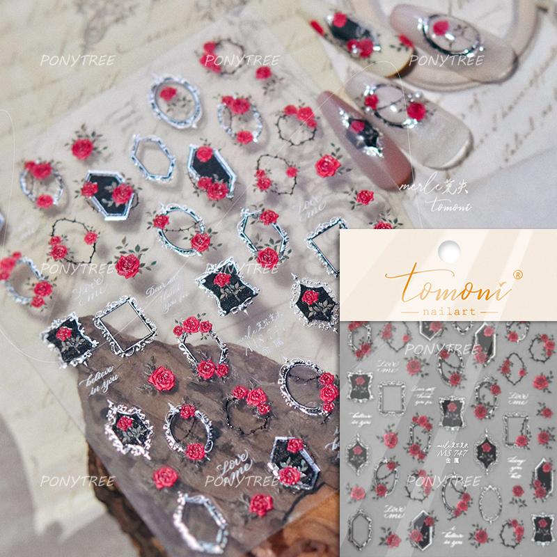 Punk Silver Metal Line Star Flower Love Colorful Butterfly Nail Art Stickers Horror Halloween Decorations Manicure Decals