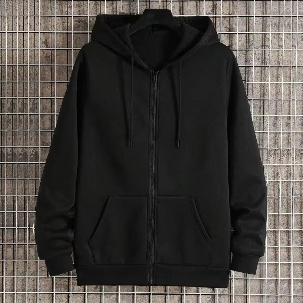 

Unisex Hooded Solid Color Sportswear Sweatshirt - Autumn/Winter Zip-Up Jacket Small чорний