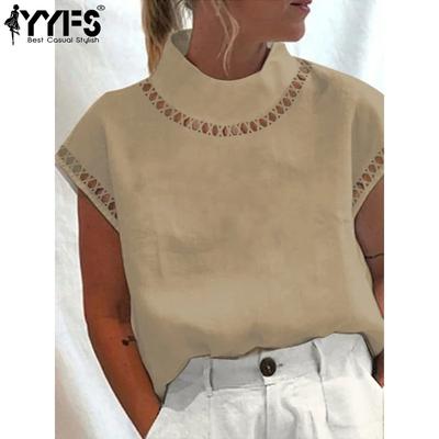 Women's Fashion Casual Summer Spring Rhombus Print Short Sleeve Half Turtleneck Blouses & Shirts