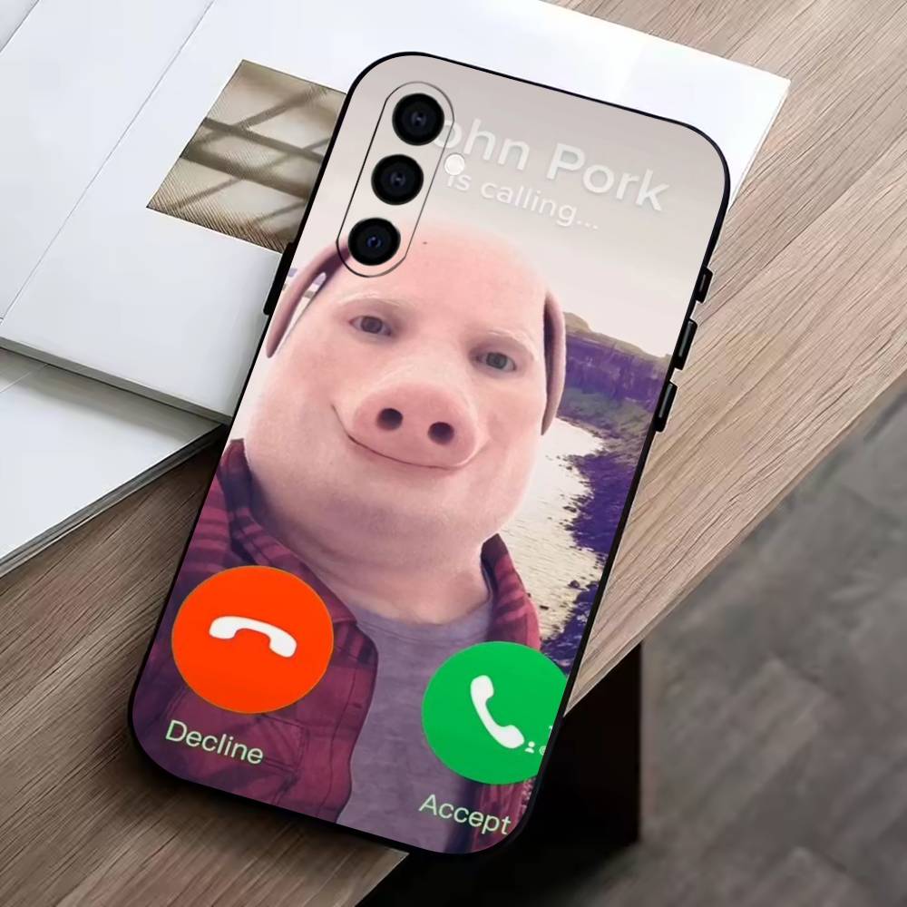 

D-John Pork is Calling. Answer Call Phone Case For Samsung Galaxy A73,A72,A71,A70,A53,A52,A51,Soft Silicone Black Cover Samsung a51 4g