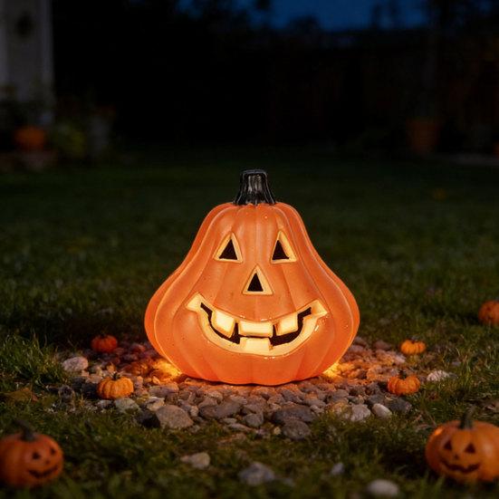 Halloween Light Up Pumpkin Decoration, Spooky Jack O Lantern Ornament for Window Display, Children Photo Prop for Party
