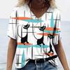 Summer V-neck 3D Cat Printed Top Fashionable Casual Short Sleeved Women's T-shirts