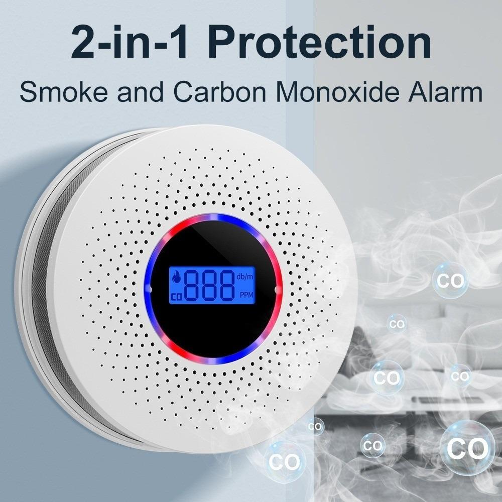 2 in 1 Carbon Monoxide Detector Portable CO Monitor Air Quality Monitor Smoke Alarm  Garage