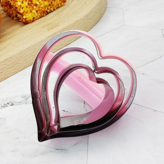 3Pcs Stainless Steel Cookie Cutter with Handles Heart Star Plum Blossom Circle Shapes DIY Baking Molds for Fondant Cookies Cake Decorating Tools
