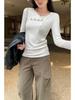Women's Long-Sleeve Off-Shoulder Button-Up Base Layer Top - Stylish Autumn/Winter 2026 Arrival