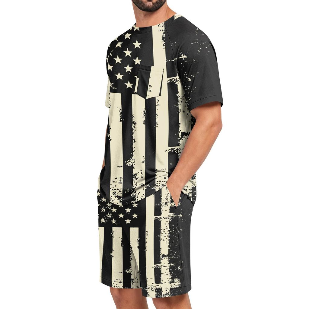 Men's Short Sleeve Pajama Set Lightweight Breathable Soft Fabric Lounge Wear Comfortable Fit Summer Homewear